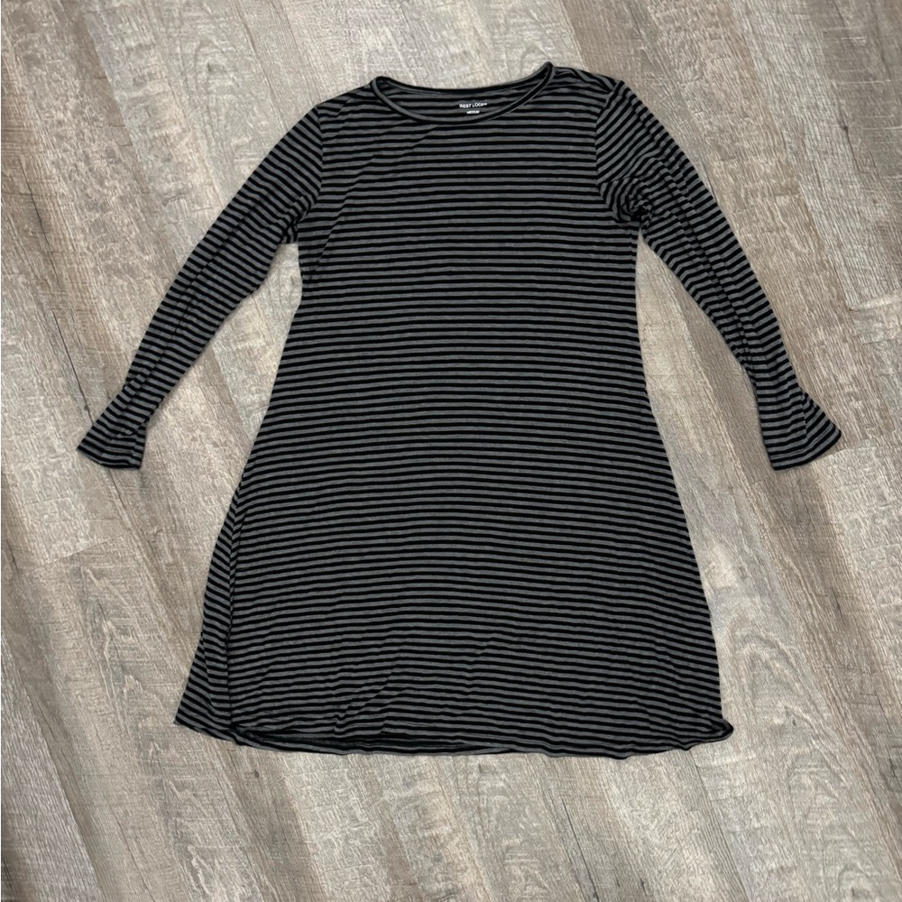 Super Soft Striped Dress/Tunic Gray Black Long Sleeve Goth Emo Sz M